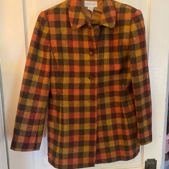 Lands' End Jackets & Blazers - Lands' End Checkered Pea Coat in Warm Tones